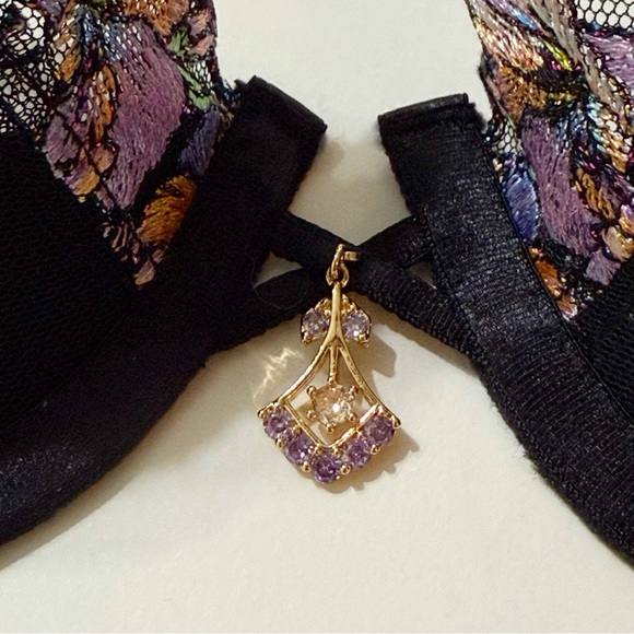 HONEY BIRDETTE RHONA BLACK FLORAL PRINT SHEER MESH PUSHUP BRA - Picture 7 of 13